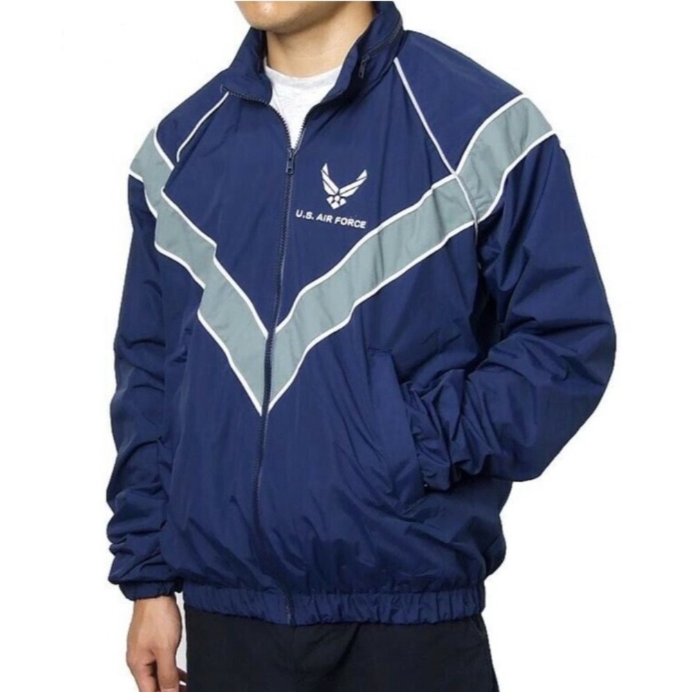 U.S. Air Force Blue Gray Lightweight Nylon Zip Jacket Large Long PTU Physical
